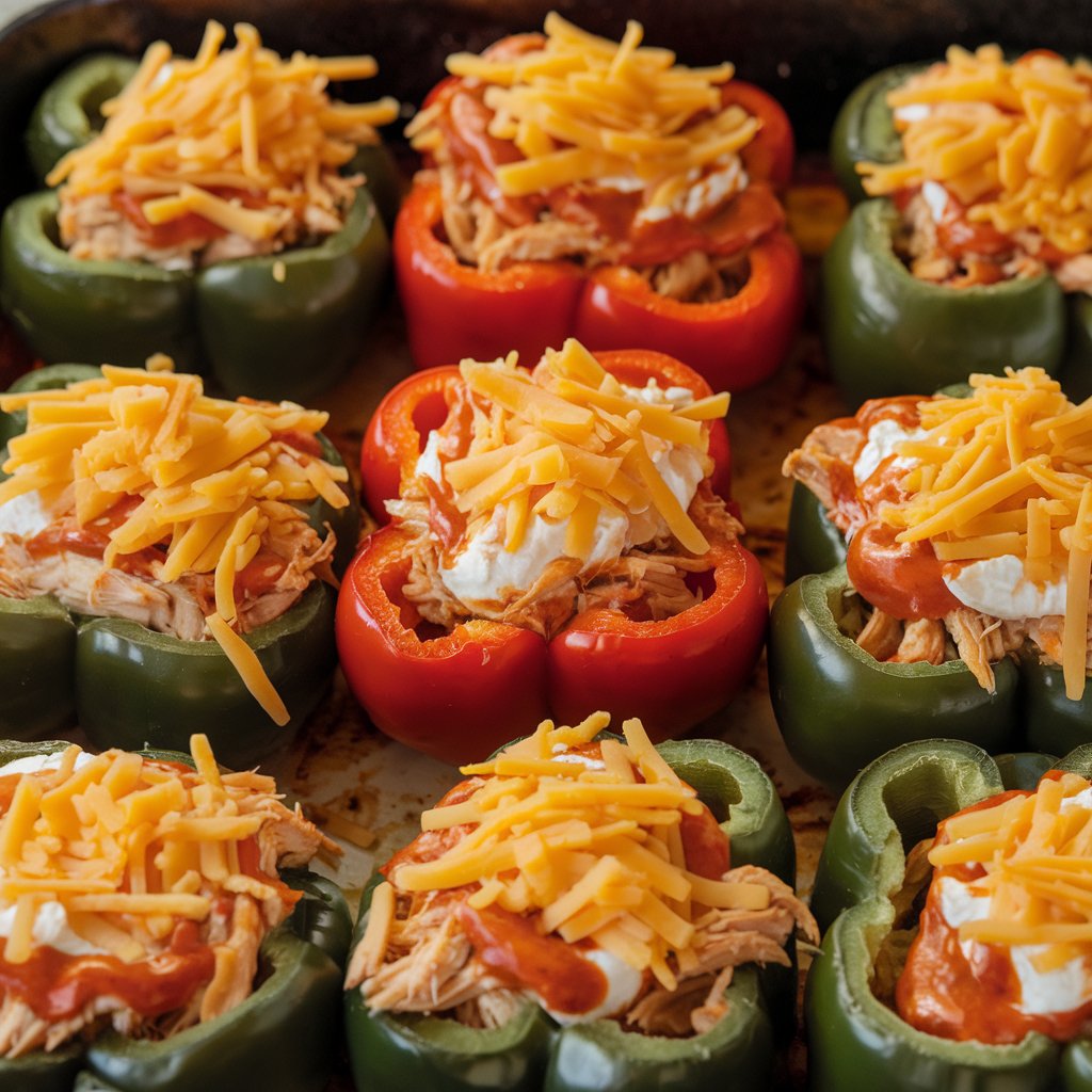 Keto stuffed bell peppers in a baking dish	