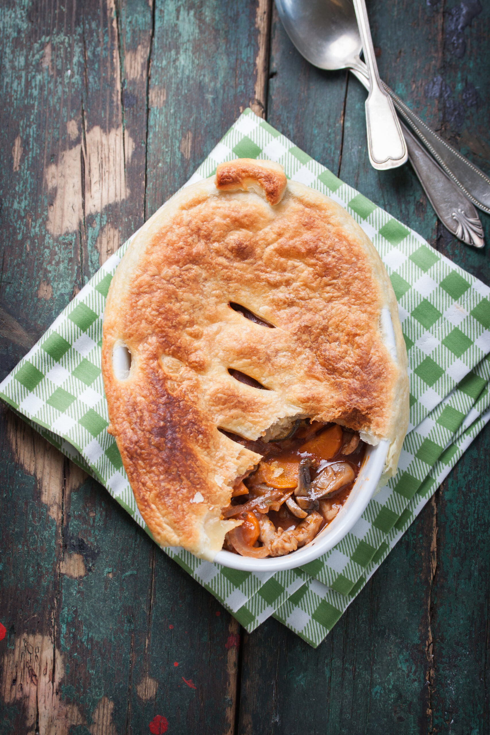 Golden, flaky chicken pot pie made with cream of chicken soup, tender chicken, and a creamy filling.