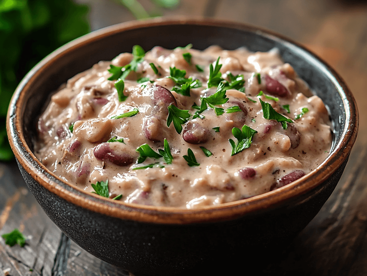 A bowl of cooked cranberry beans garnished with fresh herbs.