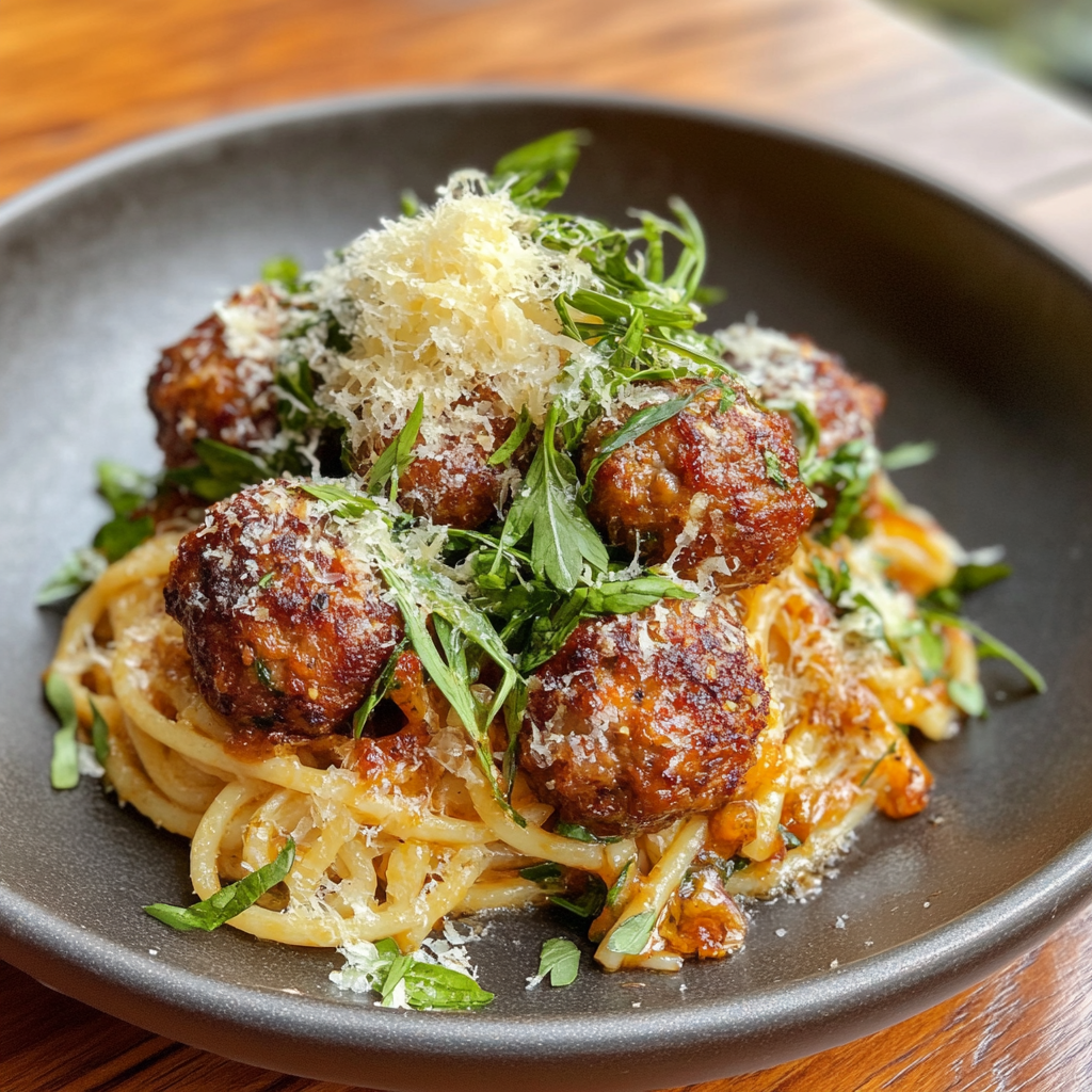 Gluten-free meatballs served with spaghetti and marinara sauce.