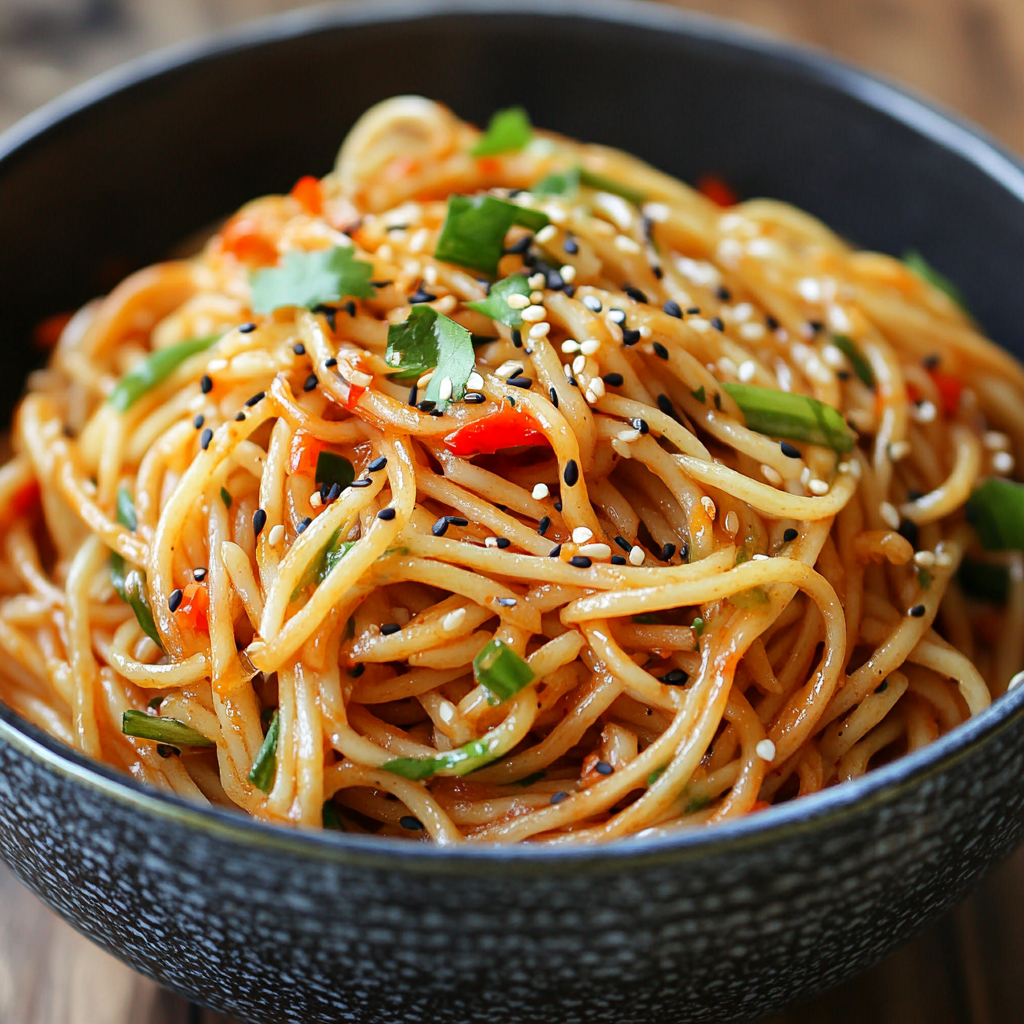 A collage of different garlic noodle dishes, including spicy, vegan, and fusion variations.