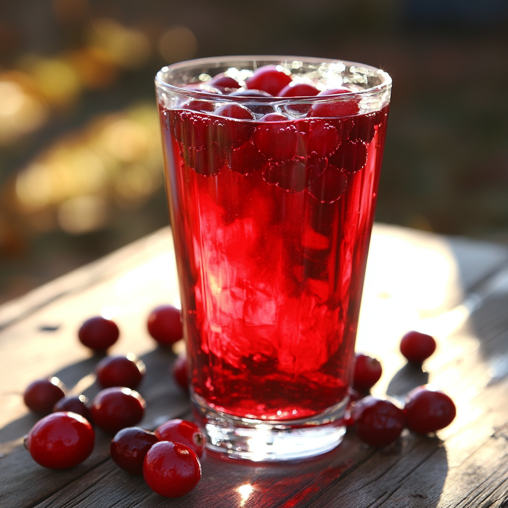 Ocean Spray Cranberry Juice bottle with fresh cranberries.