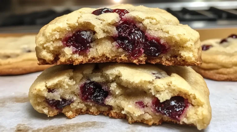 A stack of golden, appetizing cranberry cookies with a soft and chewy texture.