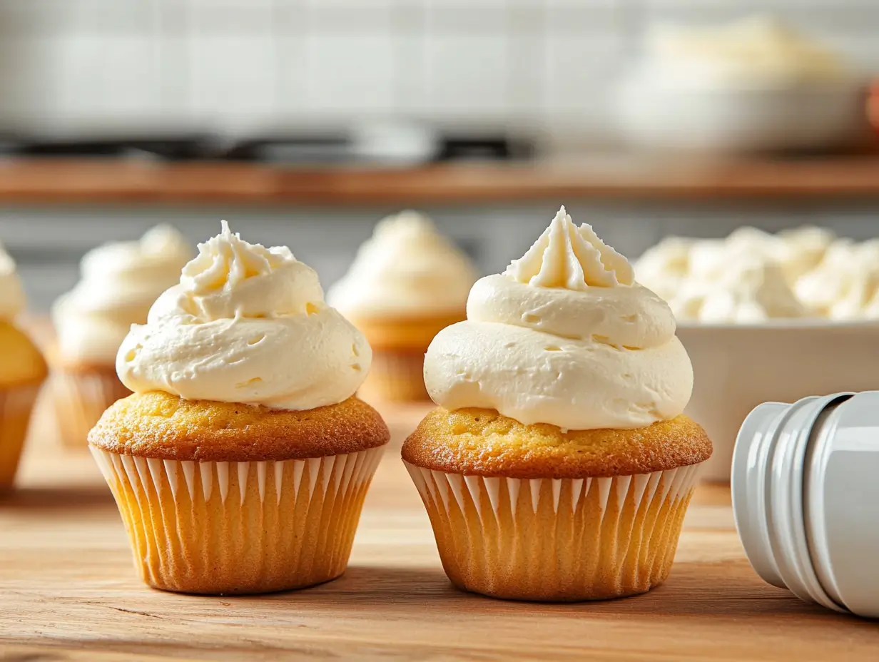 Cool Whip container next to freshly baked cupcakes