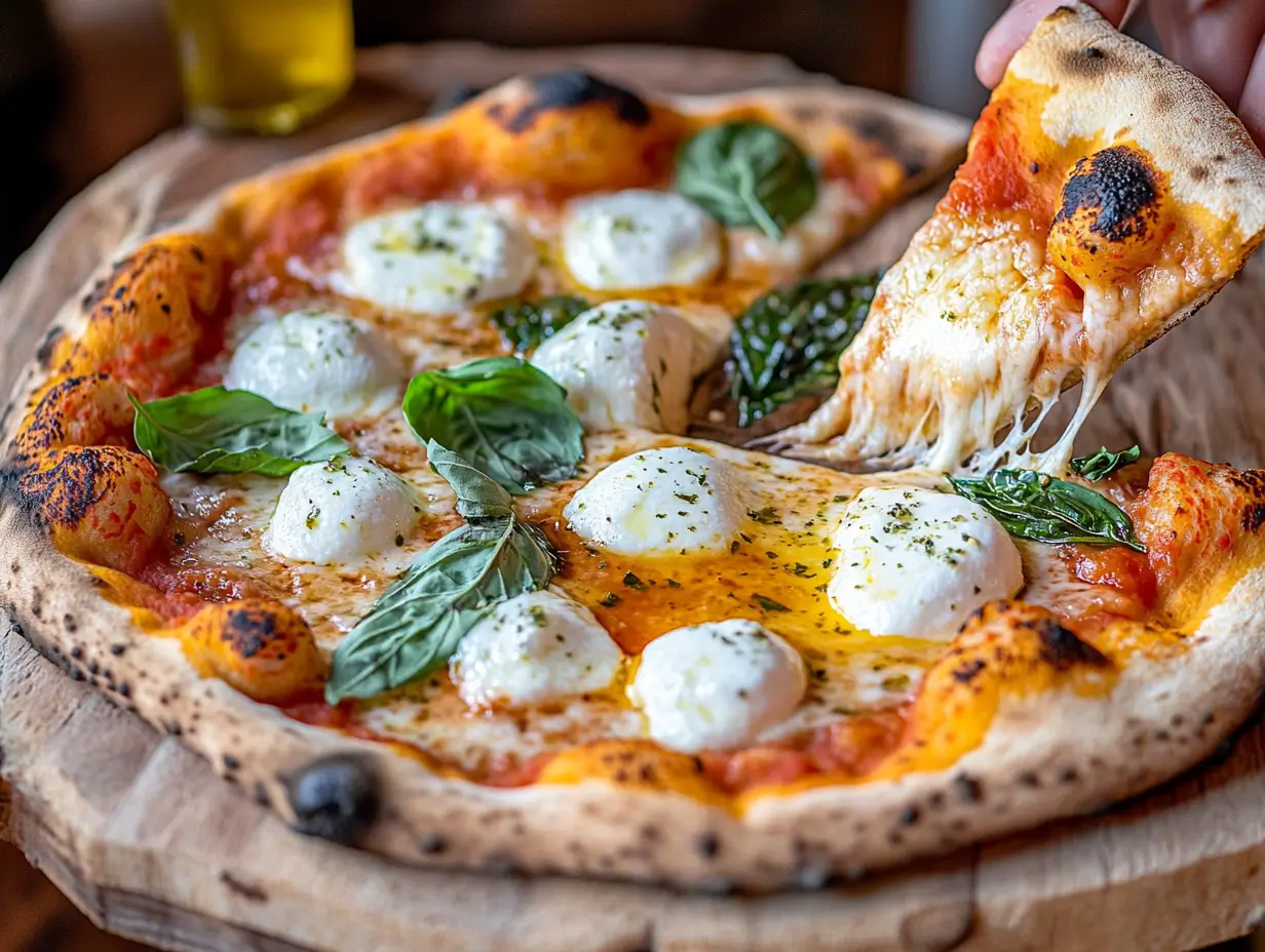 Is mozzarella good for pizza? A freshly baked pizza with melted mozzarella cheese.
